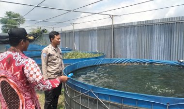 Bhabinkamtibmas-Bersama-Perangkat-Desa-Ganting-Tinjau-Program-Ketahanan-Pangan-Budidaya-Lele-Bioflok